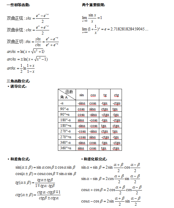 成考数学公式大全