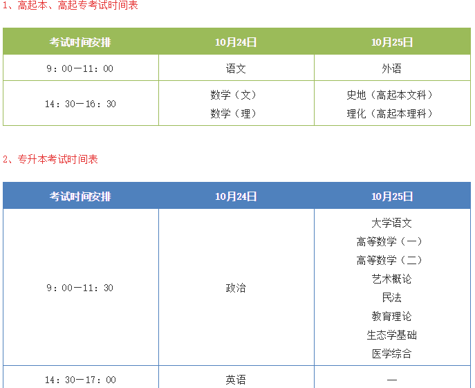 广东2020年成人高考考试时间